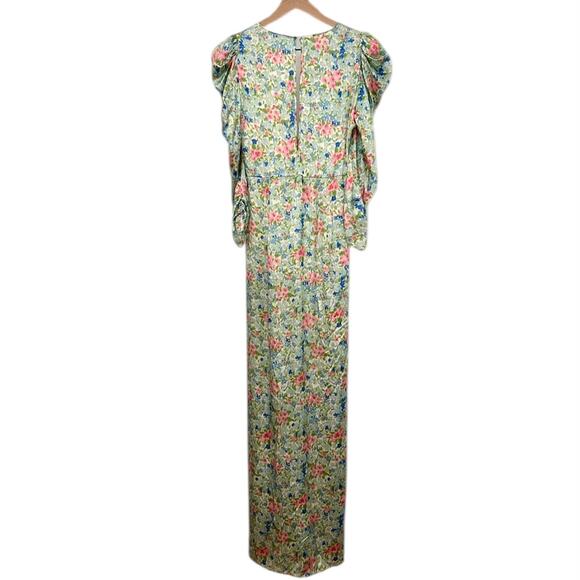 NOTES DU NORD Designer Pink Blue & Green Ruffle Floral Maxi Silk Dress – US 6/8 - Picture 13 of 16
